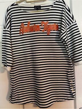 Game Day Couture Auburn Tigers Top Woman XL Navy/White Stripe Auburn in Orange